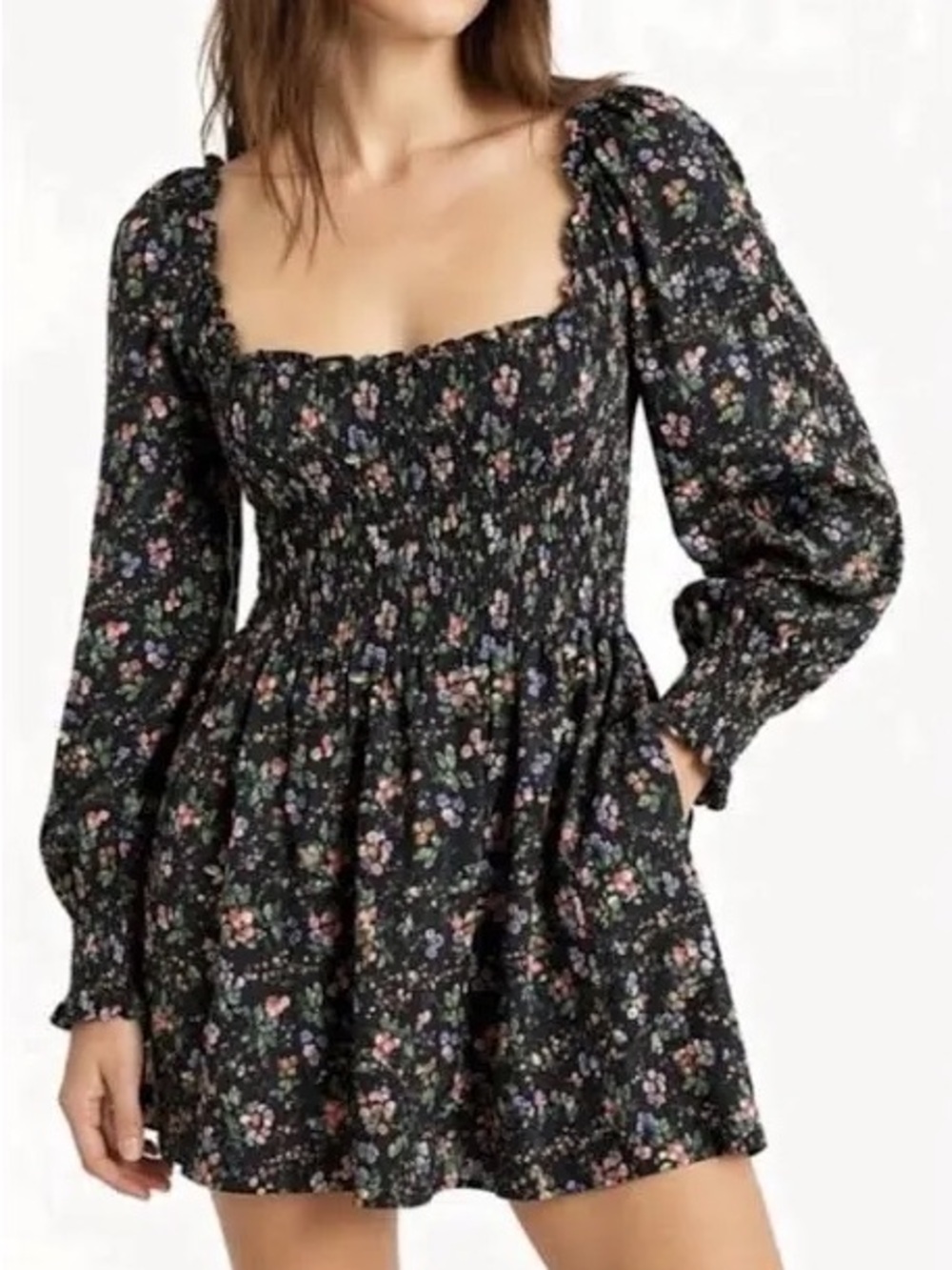 Hill House Norah Mini Dress in Black Floral